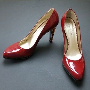 Jessica Simpson Gloss Red/Leopard heels, size 9.5